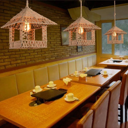 Hemp Rope Cage Pendant Light – Vintage Industrial Charm for Any Space