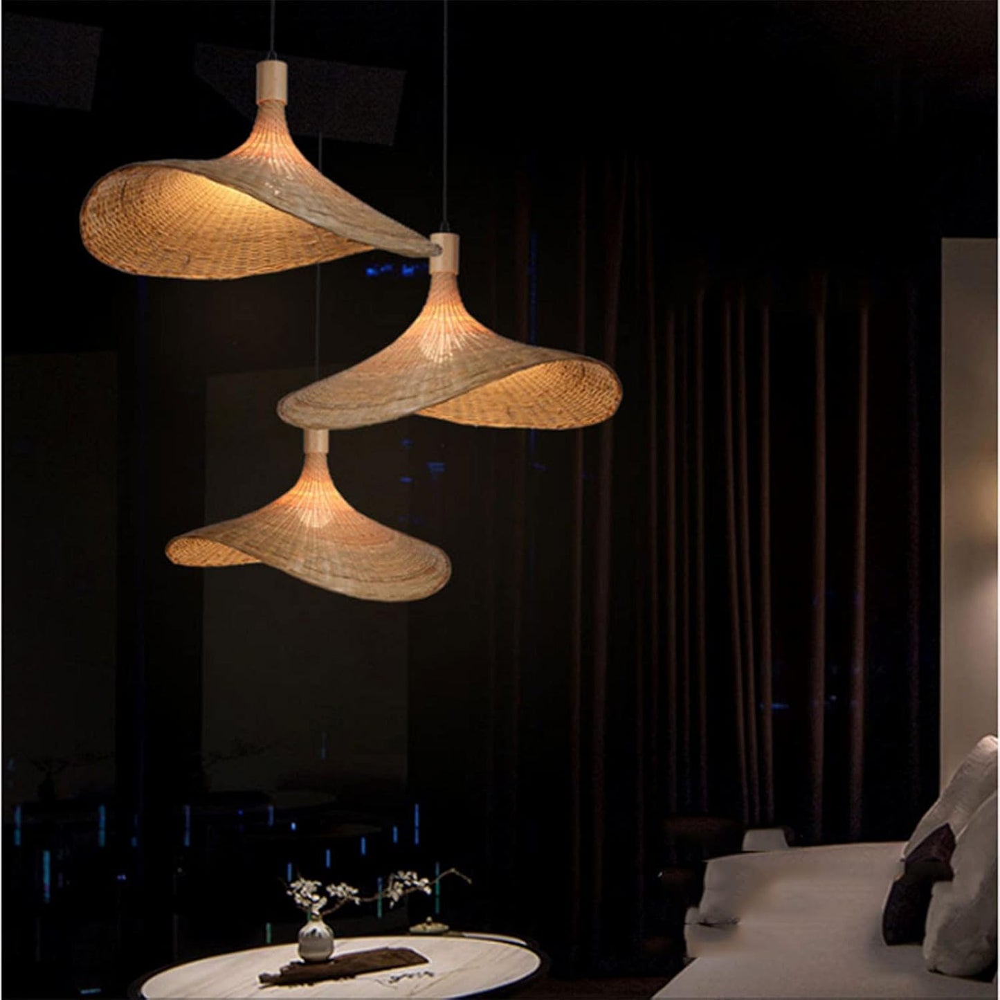 Straw Hat Bamboo Woven Pendant Light – Handmade Rattan Ceiling Lamp