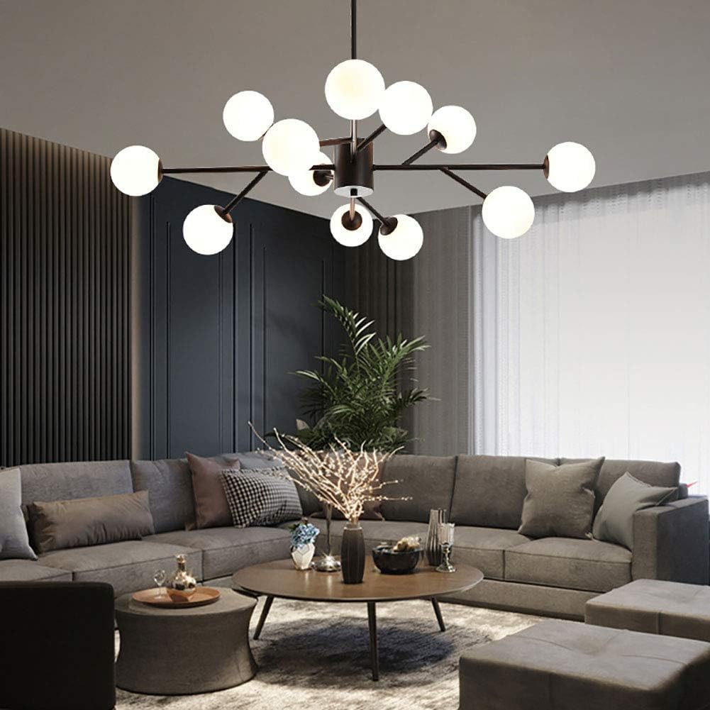 12-Light Modern Mid-Century Glass Globe Chandelier – Adjustable Height & Dimmable Ceiling Fixture