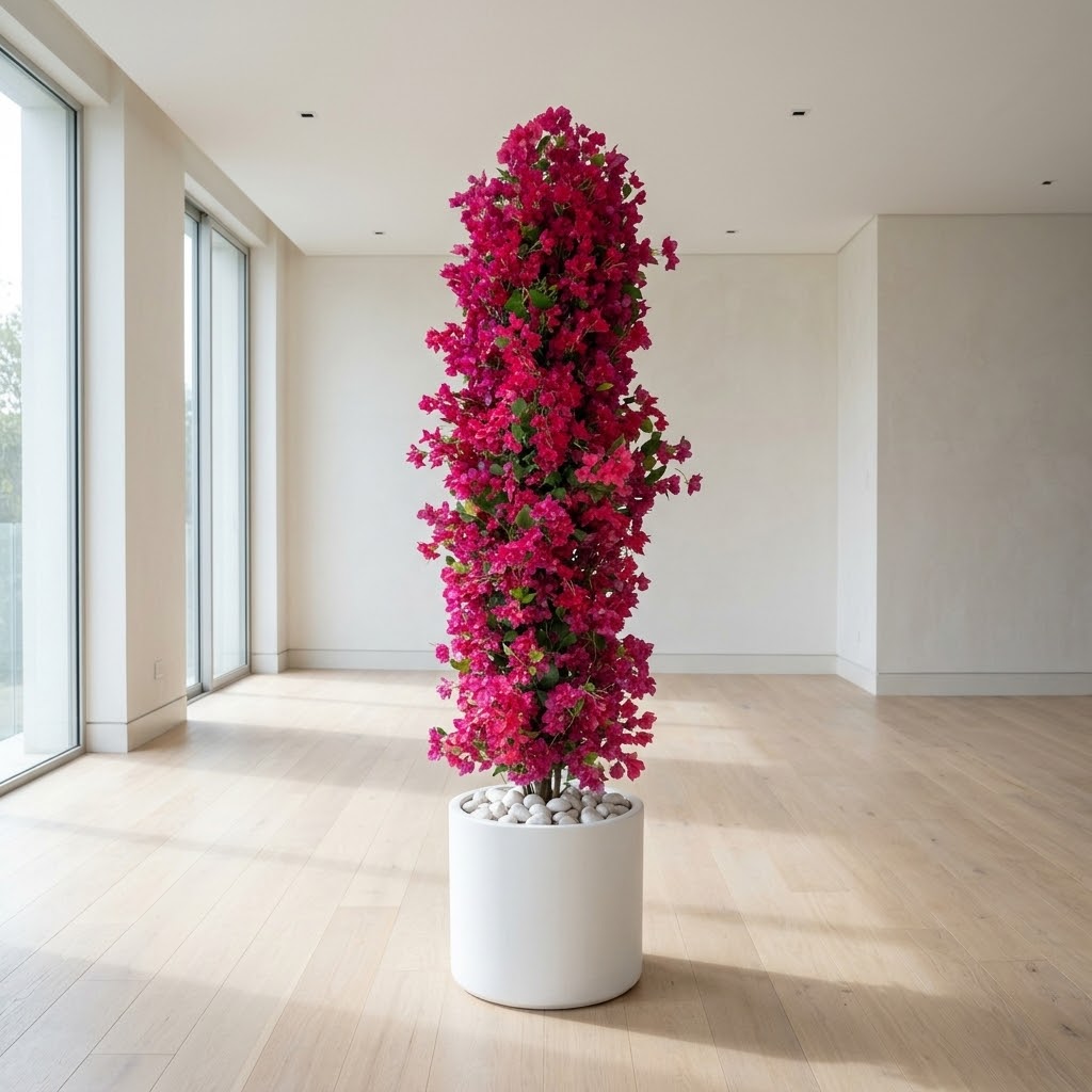 Luxurious 250cm Artificial Pink Flowering Tree in White Pot | Modern Indoor & Balcony Decor
