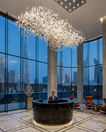 Modern 2m Crystal Chandelier | Black & Clear Glass Rectangular Ceiling Light