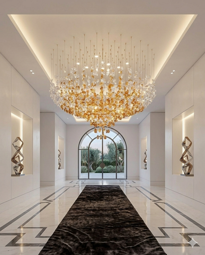 The Amber Cascade – Custom Floating Crystal & Stone Chandelier (150cm)