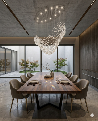 2-Meter Luxury Wave Custom Stone Chandelier – Frosted White Stone