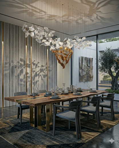 Custom Rectangular Glass Leaf Chandelier for Dining Room | 1.5m