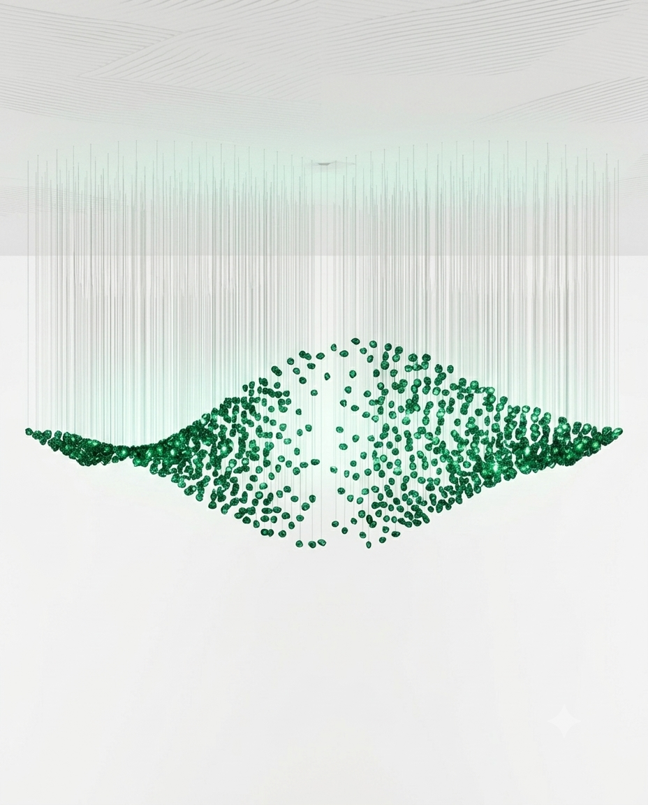 Customizable Rectangular DNA Helix Green Stone Pendant Chandelier for High-Ceiling Spaces⁠