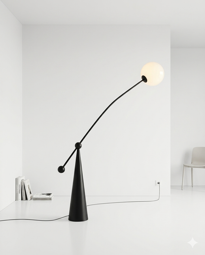 Modern Black Arc Floor Lamp – Minimalist Glass Globe Standing Lamp