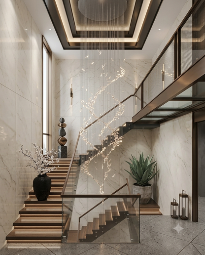 Luxury 5-Meter Clear Leaf Tornado Chandelier for Double-Height Ceilings