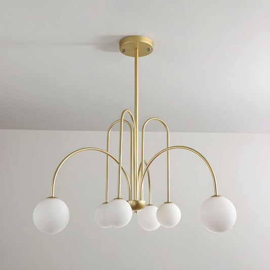 Antique Gold Multi-Arm Chandelier with Frosted Glass Globes – Elegant Vintage Ceiling Light