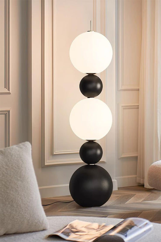 Luna Stack Modern 5- Globe Floor Lamp in Matte Black & Frosted White
