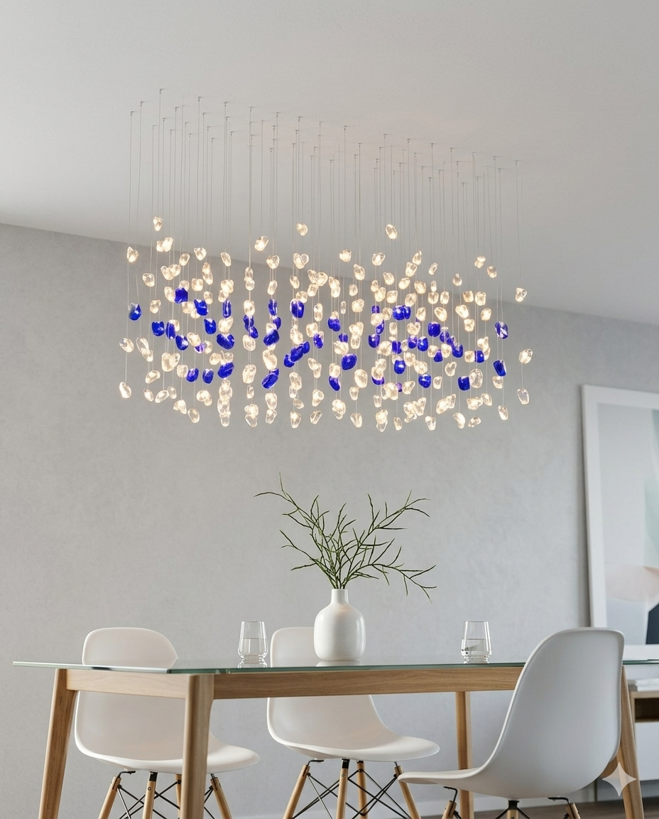 Custom 1M Blue and White Stone Chandelier – Modern Luxury Ceiling Pendant Light