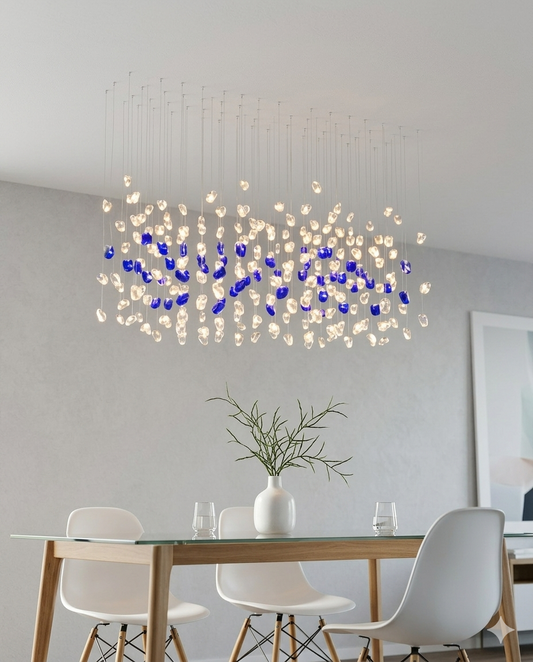 Custom 1M Blue and White Stone Chandelier – Modern Luxury Ceiling Pendant Light