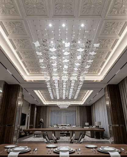 Monarch 3M Custom Glass Chandelier – Luxury Silver, Clear & White Rectangular Pendant Light