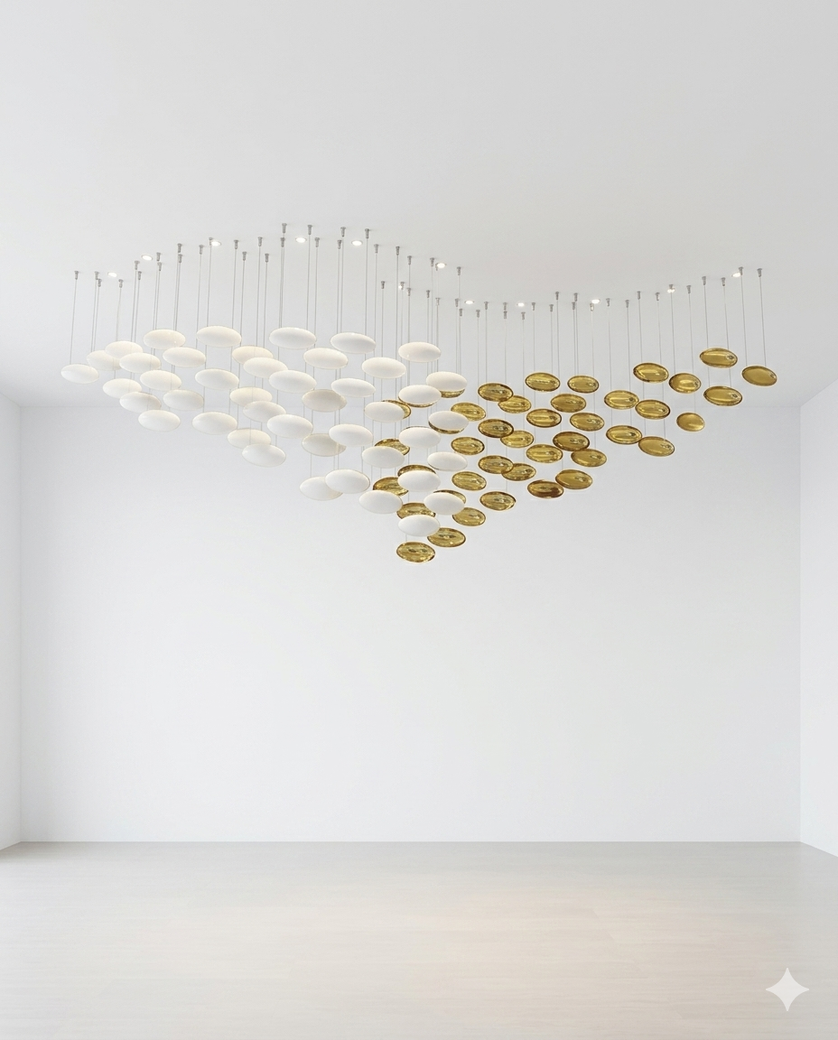 Custom Wave Glass Chandelier – Luxury White & Gold Pendant Light