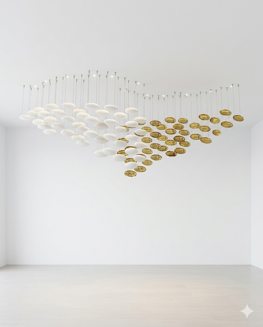 Custom Wave Glass Chandelier – Luxury White & Gold Pendant Light