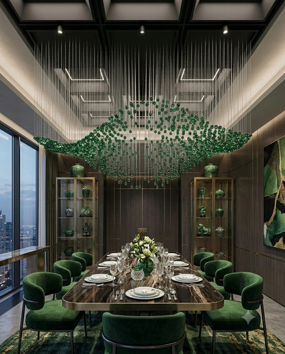 Customizable Rectangular DNA Helix Green Stone Pendant Chandelier for High-Ceiling Spaces⁠
