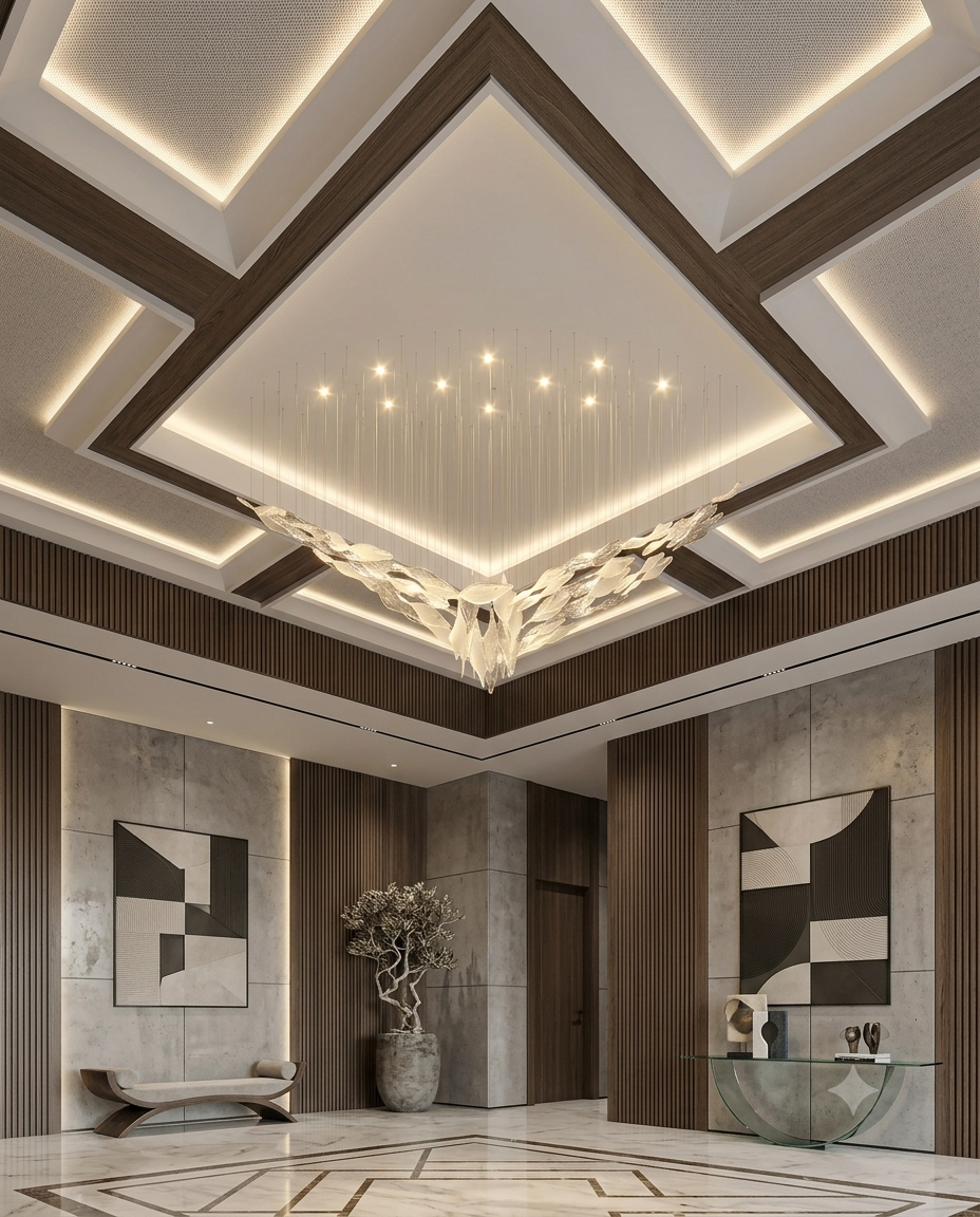 Custom V-Shape Glass Leaf Chandelier - 2M Modern Floating Light