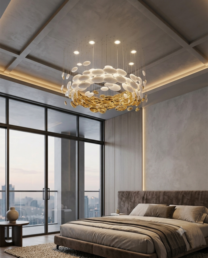 Modern Luxury Glass Chandelier - White & Gold Custom Round Pendant Light (1M x 80cm)