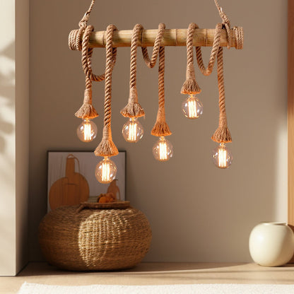 Vintage Rope Hanging Pendant Light – Rustic Industrial Ceiling Lamp (Golden)