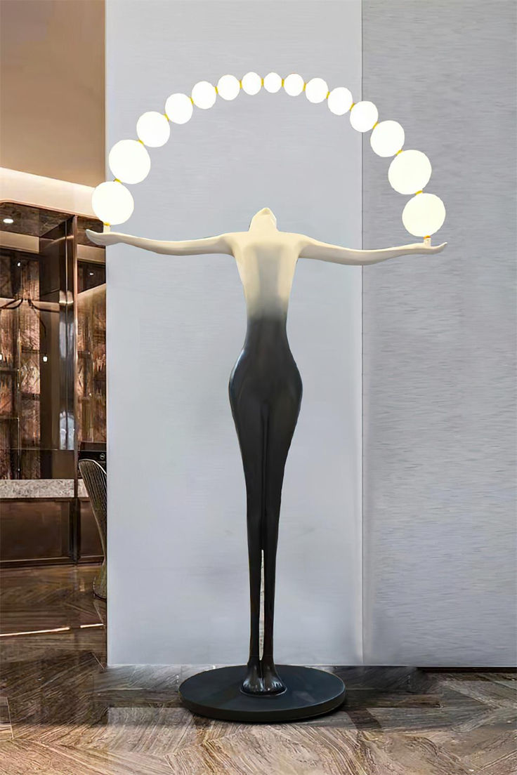 Modern Sculptural Human LED Floor Lamp with Marble Base & 3‑Color Dimming (Artistic Ball‑Holding Design)