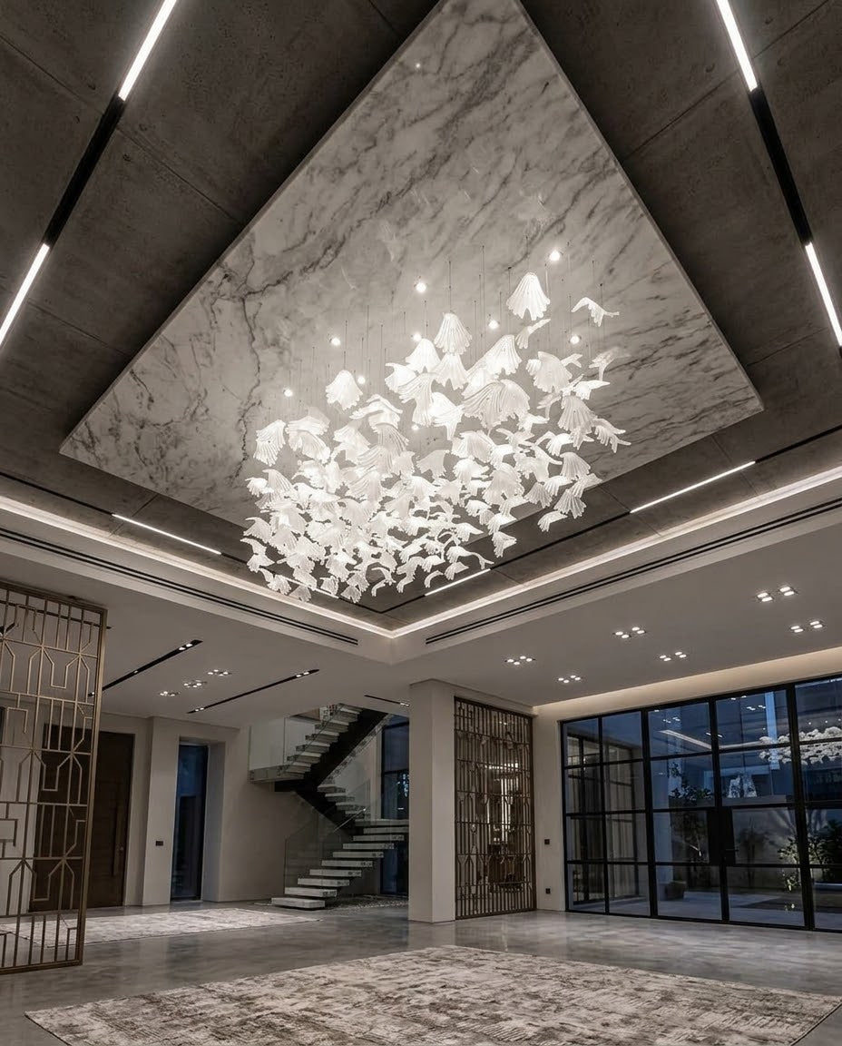 Modern Frosted Leaf Rectangular Chandelier (150x60cm) | Luxury LED Hanging Light