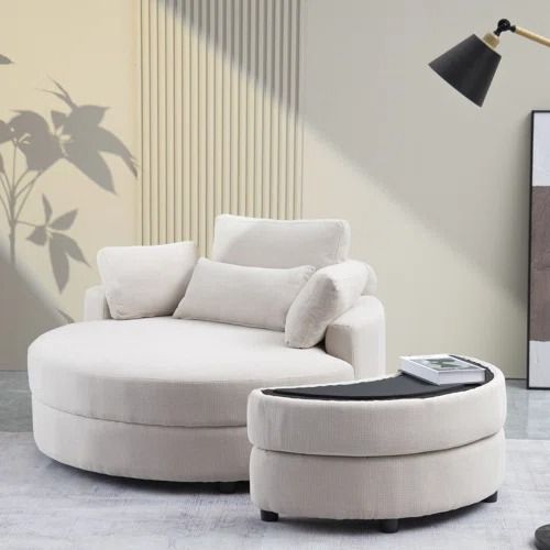 Royal Nest 130cm Oversized Barrel Lounge Chair with Storage Ottoman & 4 Pillows