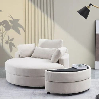 Royal Nest 130cm Oversized Barrel Lounge Chair with Storage Ottoman & 4 Pillows