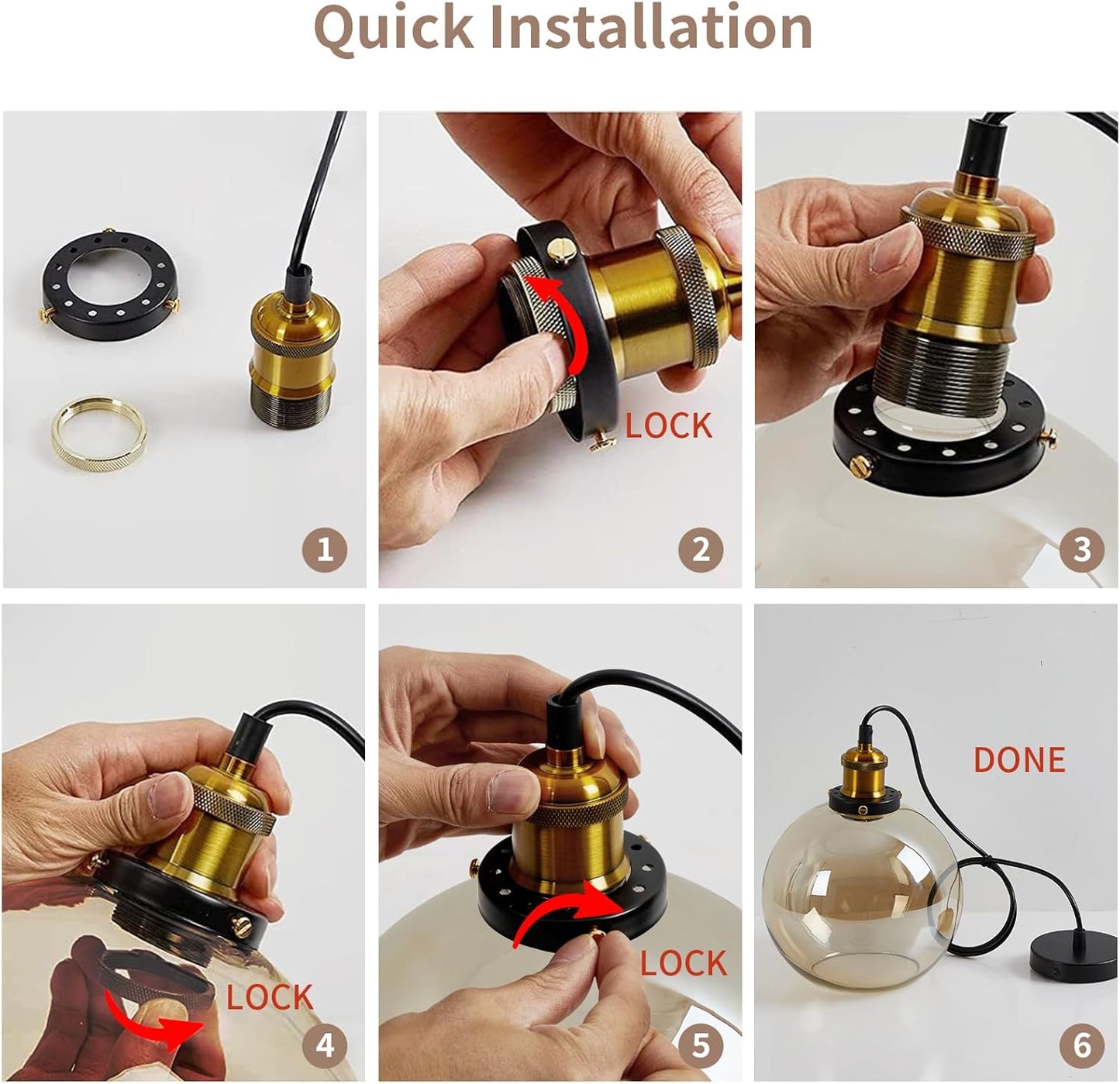 Vintage Pendant Light with Clear Glass Globe Shade ( 20 cm)