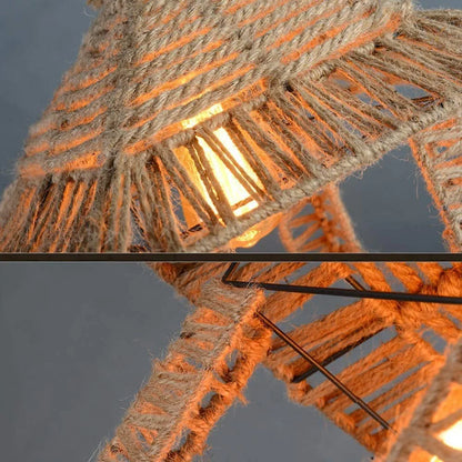 Hemp Rope Cage Pendant Light – Vintage Industrial Charm for Any Space