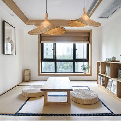 Straw Hat Bamboo Woven Pendant Light – Handmade Rattan Ceiling Lamp