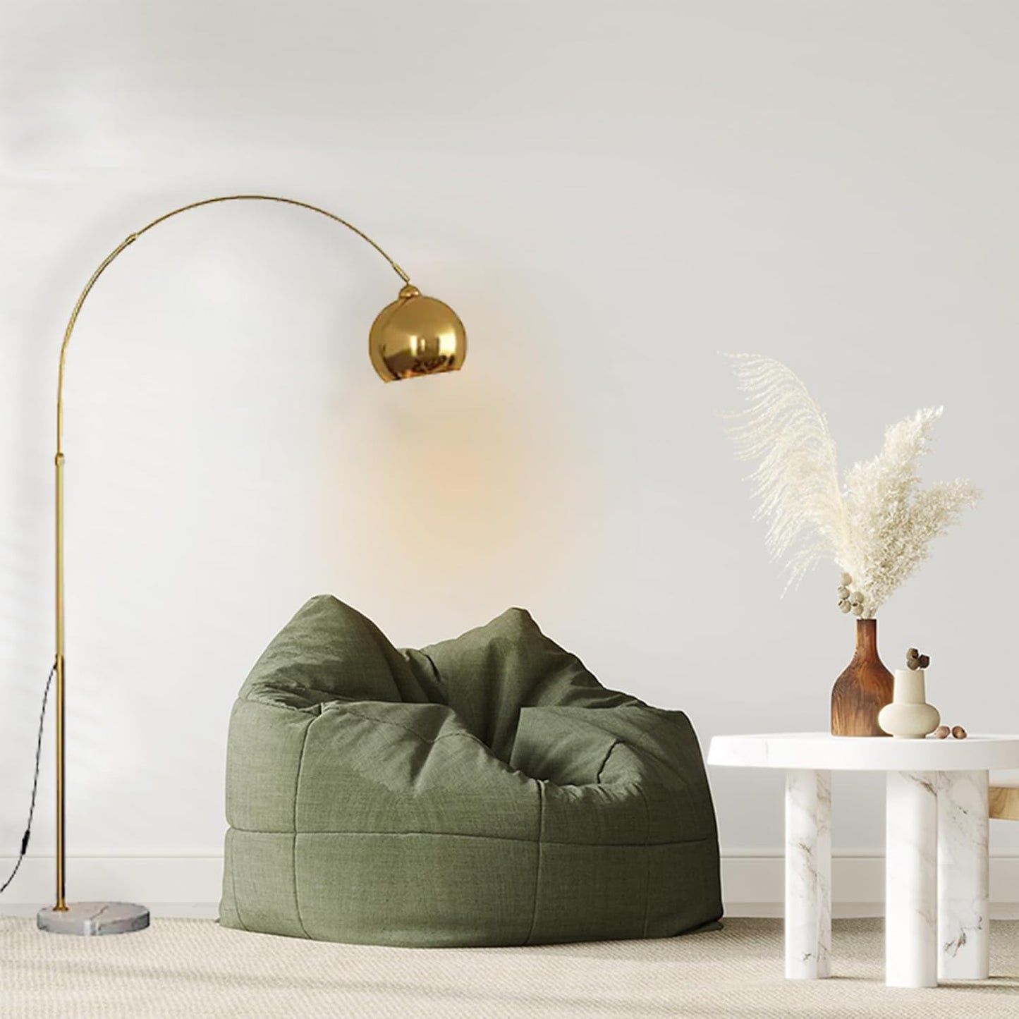 Inspired Home Landrie Brass Arc Floor Lamp – 75.5" Modern Gold Metal Floor Lamp with Marble Base