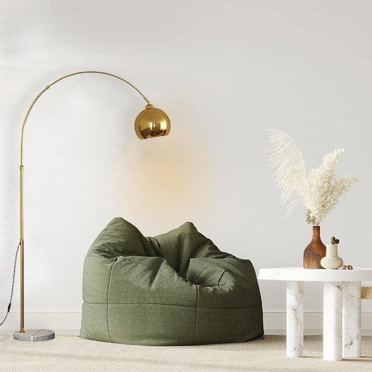 Inspired Home Landrie Brass Arc Floor Lamp – 75.5" Modern Gold Metal Floor Lamp with Marble Base