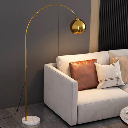 Inspired Home Landrie Brass Arc Floor Lamp – 75.5" Modern Gold Metal Floor Lamp with Marble Base