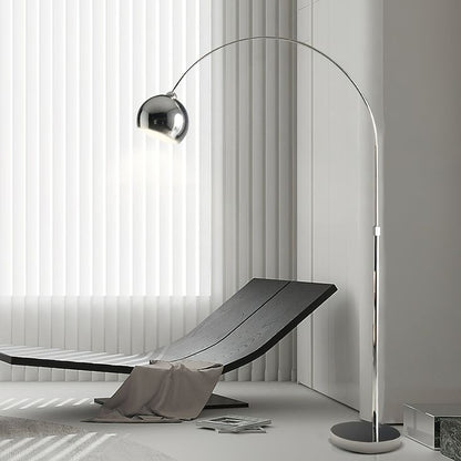 Curved Stainless Steel Floor Lamp with Black Marble Base – Adjustable Arc Standing Light