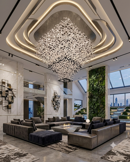 Modern Inverted Pyramid Crystal Chandelier | Black & Clear Stone | Custom Luxury Lighting
