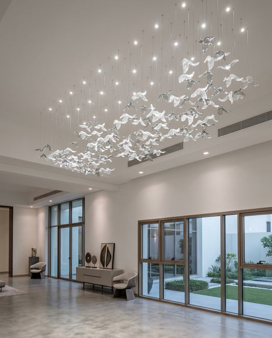 200x80cm Modern Glass Leaf Chandelier | Dual-Tone Gray & Clear Dining & Hallway Ceiling Light