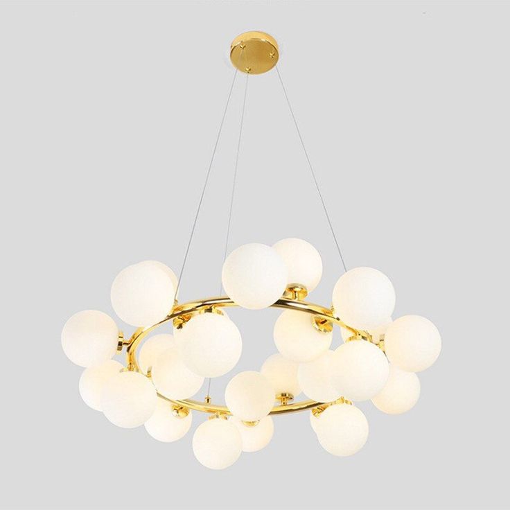 Golden 20‑Light Round Chandelier – Luxe Glass Globe Ceiling Fixture