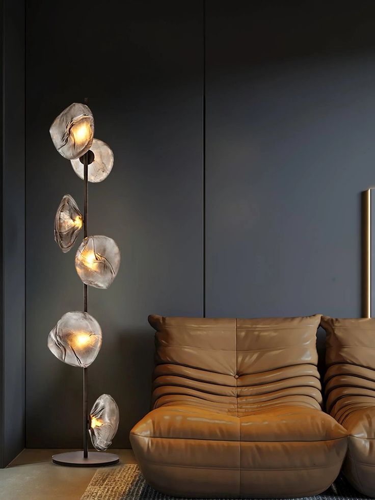 Six Smoky Glasses Chrome Floor Lamp – Modern Art Deco LED Standing Light with Glass Shades