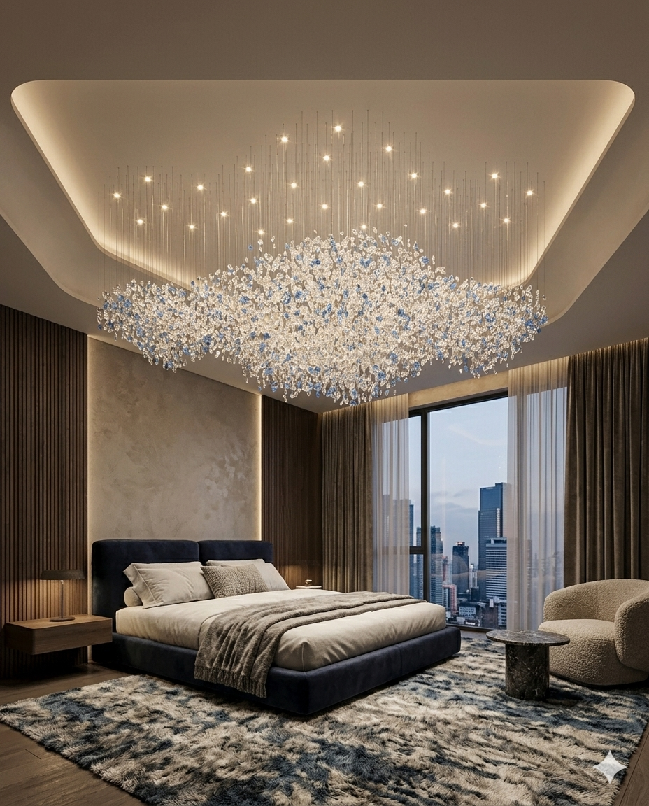 Custom 2M Modern Blue and White Stone Chandelier – Luxury Floating Cloud Design Light