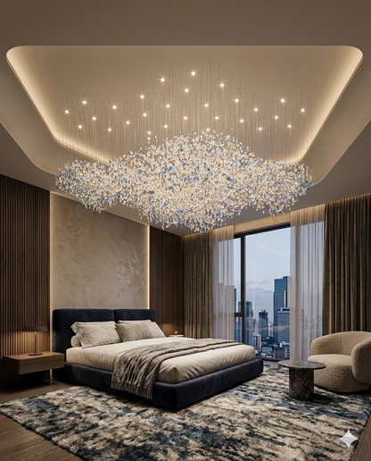 Custom 2M Modern Blue and White Stone Chandelier – Luxury Floating Cloud Design Light