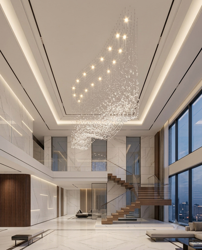 Custom 2M Wave K9 Crystal Chandelier | Modern Suspension Light