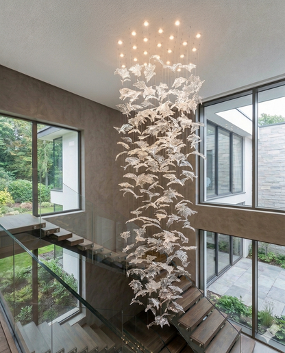 3m High Ceiling Chandelier for Stairwell Custom Glass Leaf Chandelier