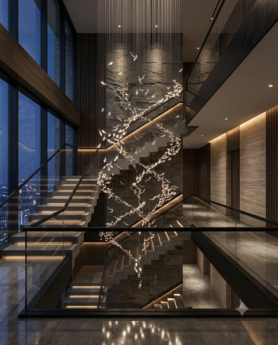Luxury 5-Meter Clear Leaf Tornado Chandelier for Double-Height Ceilings