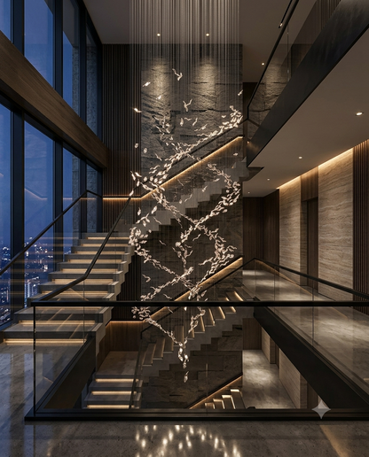 Luxury 5-Meter Clear Leaf Tornado Chandelier for Double-Height Ceilings