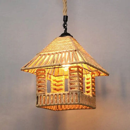 Hemp Rope Cage Pendant Light – Vintage Industrial Charm for Any Space