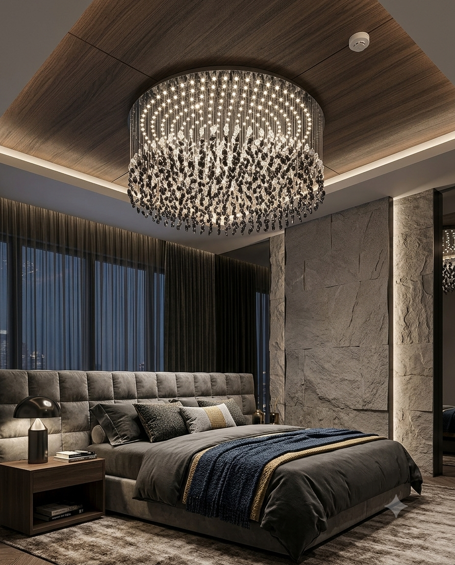 Custom Round Crystal Chandelier | Modern Black & White Dual-Tone Light (1M / 1.2M)⁠