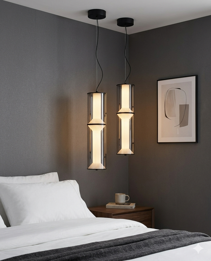 80cm Modern Smoke Grey LED Pendant Light – Minimalist Bedside Hanging Cylindrical Chandelier with 80cm Adjustable Cord