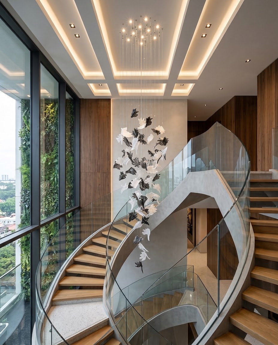 Modern 3M Drooping Leaf Glass Chandelier – Dual Tone Gray & Frosted Ceiling Light