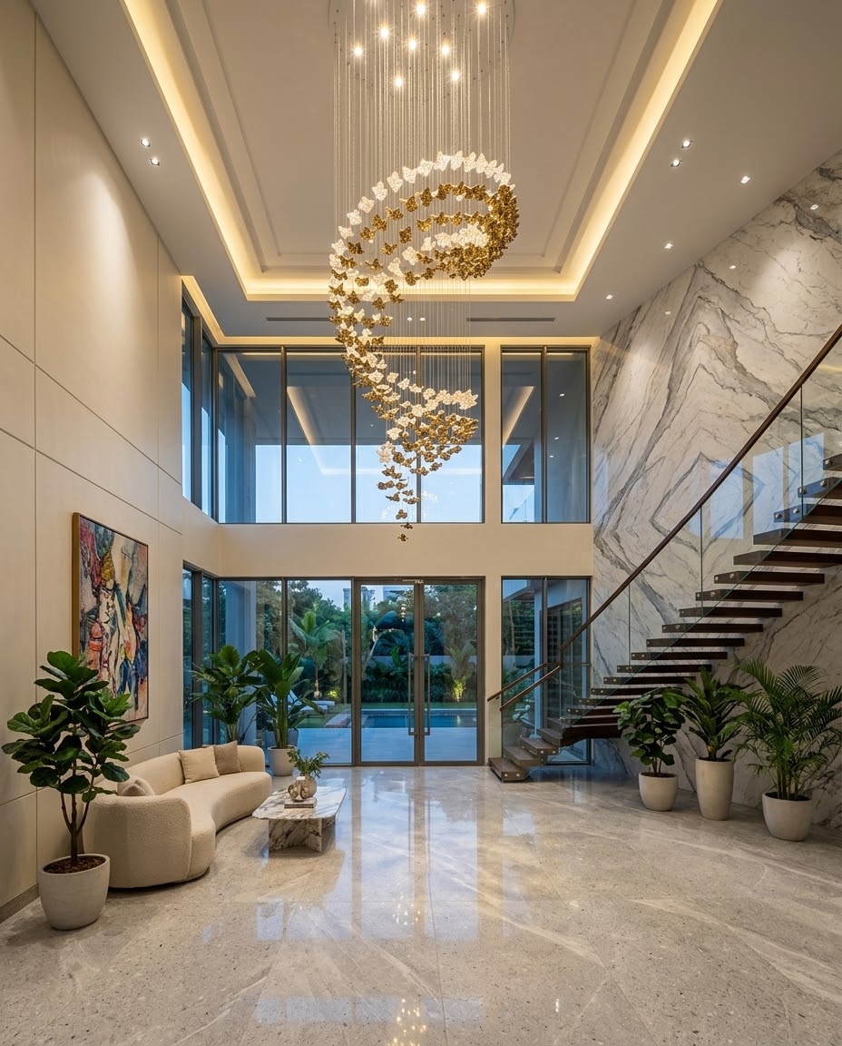 Modern Spiral Glass Chandelier | 3M Gold & Clear Glass Light for Grand Staircases