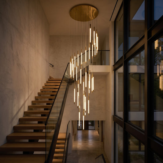 Spiral 37-Light Custom Grand Cascade Chandelier – Adjustable 6-Meter Luxury Pendant For Staircase