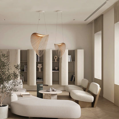 Japandi Style Wood Ring Pendant Light